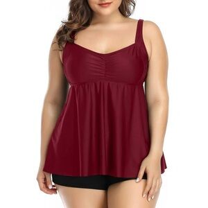 Chama Plus Size Tankini with Boyshorts Tummy Control Flowy Swimsuit